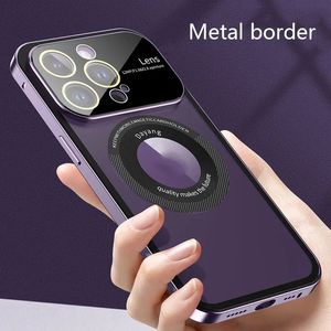 Tasarımcı Çantası Lüks Metal Çerçeve Mıknatıs Telefon Kılıfı İPhone 15 14 13 12 12 Pro Max Alüminyum Alaşım Tampon Cam Lens Koruma Buzlu Backcover