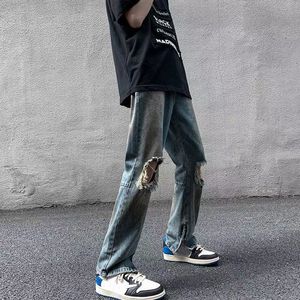 Designer de jeans para homens calças soltas homem azul nevoeiro rock revival jeans motociclista calças homem buraco quebrado bordado hip hop jeans letra CJD2307245