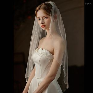 Bridal Veils Pearls Weselna Veil 1 Warstwa Krótka z grzebieniami Mantilla Tiul Tiul Bade Bride Hair Akcesoria Małżeństwo