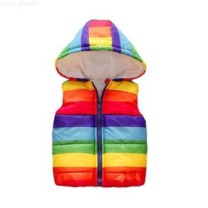 Down Coat Autumn Boys 'Vest Jacket Children's Clothing Rainbow Stripe Fashionable Children's Clothing Girls' Hoodie Casual Baby Coat Z230724