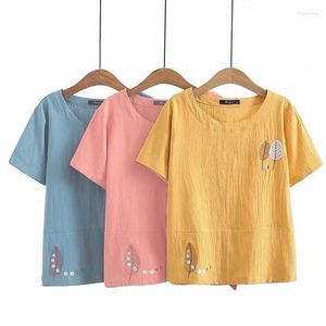 Women's T Shirts Round Neck Loose Pullovers T-Shirts Straight Chinese Style Simplicity Short Sleeve Solid Color Fashion Casual Clothing