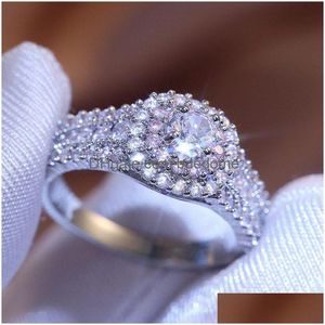 Cluster Rings Update Zircon Cubic Diamond for Women Fashion Jewelry Round Gemstone Engagement Ring Band Finger Will and Drop Delivery DHRRP