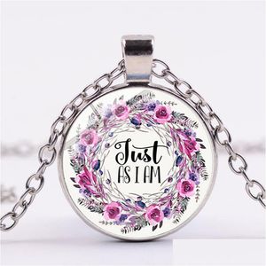 Pendant Necklaces New Bible Verse Necklace Blessed Assurance Quote Flower Printed Christian Faith Inspirational Gifts Jewelry Drop Del Dhcvy