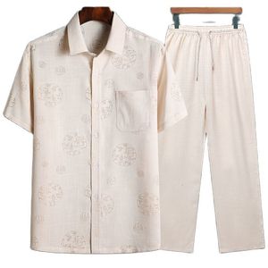 Mens Tracksuits Summer Chinese Style Cotton and Linen Two Pieces Set Men Shortsleeved TshirtPants Casual Suits 230724