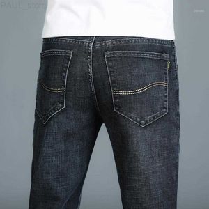 Men's Jeans Spring Autumn 2021 Smart Business Fashion Straight Regular Gray Stretch Denim Trousers Classic Men Plus Size 28-40 L230724