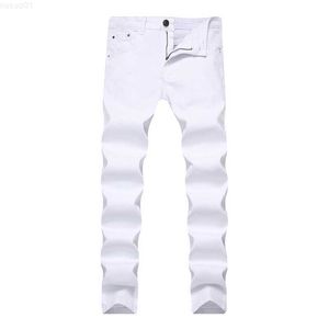 Jeans Masculino Jeans Jeans Calça Masculina Magra Skinny Branca Juvenil Coreana Cor Sólida Calça Casual Tendência Tamanho Grande L230724