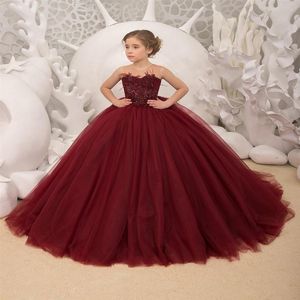 Ball Gown Kids Dark Burgundy Pageant Dress Special Ocassion Dresses Birthday Party Girls Aged 6-14 Years329h