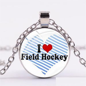 Pendant Necklaces Love Hockey Sier Plated Chain Necklace Ice Players Silhouette Printing Glass Cabochon Men Women Sports Jewelry Drop Dhrn6