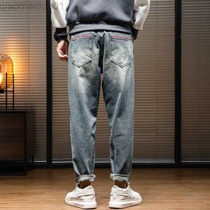 Jeans Masculino Jeans Para Homens Calça Harém Perna Larga Ajuste Solto Retro Azul Calça Jeans Baggy Bolsos Masculinos Designer Streetwear Roupas Masculinas Comprimento total L230724