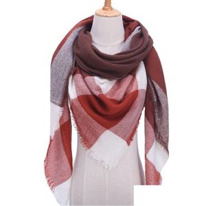 Cachecóis Casual Feminino Cachecol Cachecol de Inverno Malha Pashmina Xadrez Feminino Quente Triângulo Cobertor Xales E Wraps Drop Delivery Acessórios de Moda