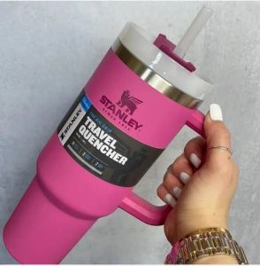 40oz Pink Stanley with Logo Tumblers Cup With Handle Insulated Stainless Steel Tumbler Lids Straw Car Travel Mugs Coffee Tumbler Termos Cups ready to ship