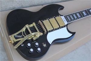 Guitarra elétrica preta SG personalizada corpo em mogno escala em jacarandá 3 captadores padrão ferragens douradas