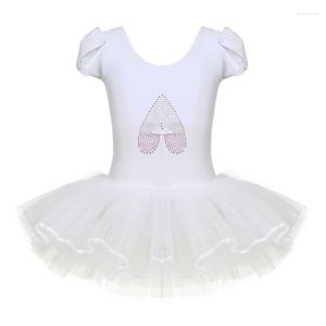 Scene Wear White Girl Ballet Bodysuit Dance Kids Girls Ruffled Cap Sleeves Sequined Ballerina Shoe Gymnastics Dress