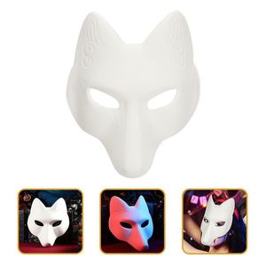 Máscaras de festa Masquerade Traje de Halloween Cosplay Gato em branco Diy Branco Animal Olho Lobo Therian Face Meio Papel Japonês 230721