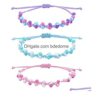 Charm Bracelets New Aron Color Bead Woven Bracelet Princess Beaded Party Friendship Student Kids Wholesale Drop Delivery Jewelry Dh9Gm