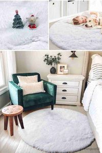 Carpets Fluffy Round Area Rugs for Girls Bedroom Soft Shaggy Plush White Pink Carpets For Living Room Bedroom Decor Home Decoration R230725