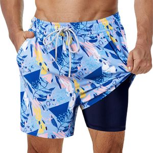 Men's Swimwear SURFCUZ Mens Swimming Trunks with Compression Liner Stretch 2 in 1 Quick Dry Running Gym Swim Shorts for Men 230724