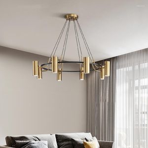 Pendant Lamps Minimalist Chandeliers Gold LED Black Ring Living Room Dining Lighting Bedroom Hanglamp GU10 Bulb Wire Adjustable