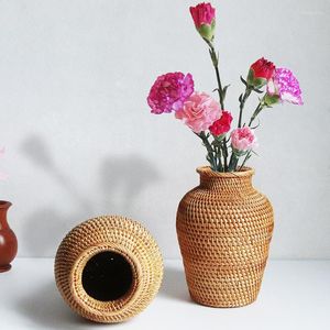 Vasi Ornamenti per vasi in rattan fatti a mano Fiori secchi Fiori intrecciati Bacino di vimini Alghe Decorazione del desktop del soggiorno