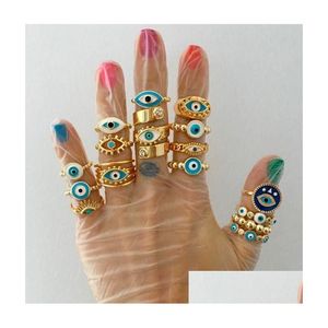 Bandringe Gold Evil Blue Eye Verstellbarer einfacher Stil Ring Kupfer Tropföl Schmuck Geschenk für Frauen Mädchen 16 Stile Drop Lieferung Dhkv3