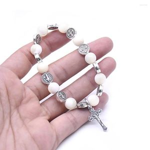 Charm Bracelets Religioso Católico Concha Frisado Homens Mulheres Cristo Jesus Cruz Virgem Maria Pingente