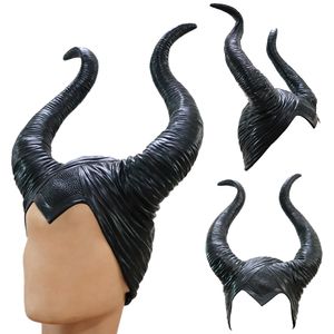 Hot Halloween Cosplay Horn Hat1pcs Witch Anime Costumes Black Vinyl Latex Horn Hat Stave Girls Party Head Dress Props Helmet Mask