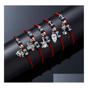 Braccialetti con ciondoli Bracciale con cordino rosso fortunato Fatto a mano Regolabile Blu Malocchio turco per donna Uomo Gioielli per amicizia Regali Drop Delive Dh1Ka