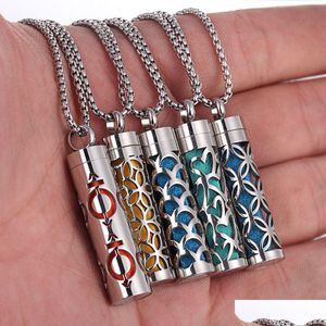 Lockets Cylindrical Aromatherapy Diffuser 316L rostfritt stål Låset hänge halsband aroma per eterisk olje smycken gåva drop del dhfik