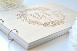 Embossing Personalized Guestbook Wreath, Garden Wedding Engraved Wooden Guest Book, Floral Wedding Decor