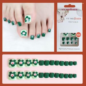 False Nails 24PCS Pressed Short Toenails Beach White Daisy Nude Designs Acrylic Faux Square Gloss For Women And Girls