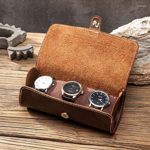 Uhrenboxen Echtes Leder Box 3 Slots Reiseetui Outdoor Praktische Aufbewahrung Vintage Armbanduhr Verpackung Männer Frauen