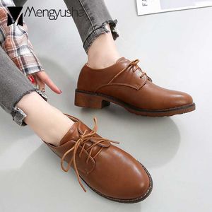 Dress Shoes Ladies Oxford Shoes Black/Brown Leather Derby Rubber Flats Women Lace-Up Low Thick Heels Creepers Academic Girls Student Loafers L230724