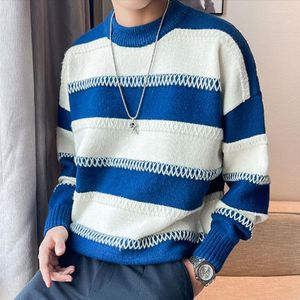 Men's Sweaters Pull Vintage Homme Roupas Masculinas British Striped Slim Knitted Sweater Men Oversize Fall Clothing