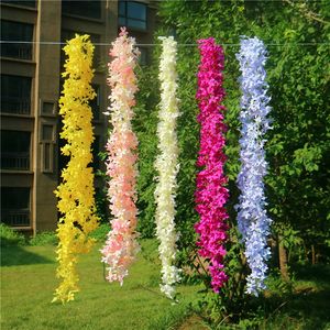 Decorative Flowers 170cm Long Artificial Wisteria Lilac Vine Silk Cherry Blossoms Arch Decor Leaves Hanging Garland Green Flores Decorativas De Glicina