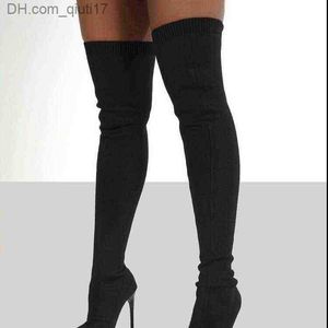 Boots Winter Paisley Women Boots Fashion Paisley Pointy Toe Punk High Thin Heels Sock Boots Over The Knee Boots Autumn Botas De Mujer H1116 Z230724