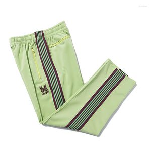 Men's Pants Needles Men Women 1:1 Top Version Striped Webbing Embroidery Butterfly Track AWGE Trousers Elastic Waist