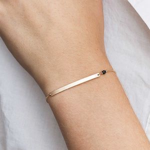 Rose Gold Simple Titanium Stainless Steel Engraved Initial Name Bracelet With Black Bead Long Strap Personalized Letter Bangle Bracelets Friendship Gifts Jewelry