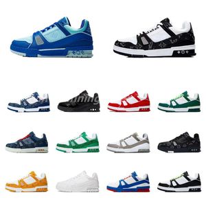 2023 Designer Flat Sneaker Virgil Trainer Casual Shoes Denim Canvas Leather Abloh White Green Red Blue Letter Overlays Fashion Platform Mens Womens Low Sneakers Y1