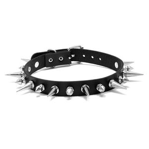 Chokers punk rock gotycki choker kobiety pu skóra sier koloru koloru spike nit kołnierz stadnina naszyjnik