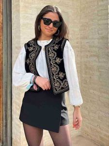 Women's Jackets KLKXMYT TRAF 2023 Woman Sequin Embroidered Velvet Vest Tops Fashion Vintage Sleeveless O-Neck Autumn Causal Slim Tops L230724