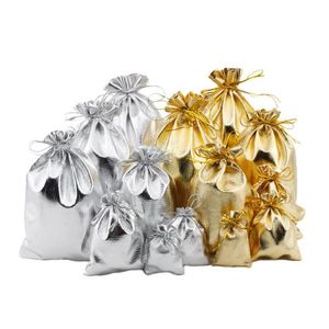 Torebki biżuterii torebki 4 rozmiary złota sier platowana gaza satynowa świąteczna świąteczne cukierki Pakowanie torebki 5x7cm 7x9cm 9x12cm 11x16cm Drop de Dhmwg