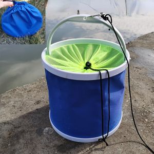 Buckets 91113L Multifunctional Folding Bucket with Net Outdoor Fishing Car Wash Cleaning Tool Camping Supplies 230721