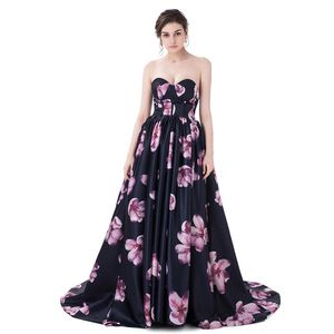 Prom Dresses with flower pattern Romantic prom Dresses Illusion Neckline Printed chaple train Lace up back Evening Gown CMW0014311W