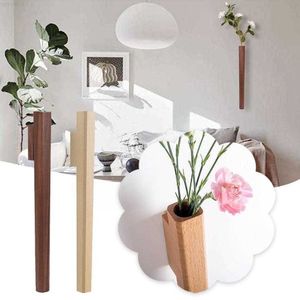 Dekorativa föremål Figurer Solid Wood Wall Vase Nordic Handmade Hydroponic Flower Plant Pot Bonsai Bottle For Home Bar Restaurant Decor L230724