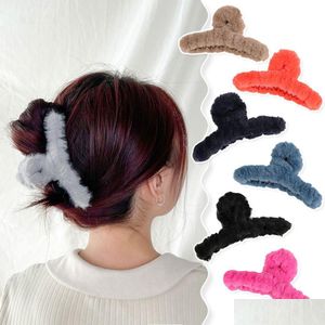 Headwear Hair Accessories Fashion Winter Faux Fur Claw Elegant Acrylic Hairpins Plush Clip Barrette Crab For Women Girls Drop Deli DHX19