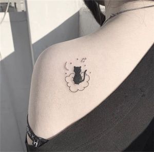 Svart kattvattentät tillfällig tatuering klistermärken barn kvinnor män kroppskonst svart kitty falska tatoos axel arm midje dekal