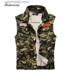 Men's Vests DIMUSI Men Denim Vest Vintage Sleeveless Washed Jeans Army Military waistcoat Man Cowboy Camouflage Jacket Plus Size 4XL YA215 T230724