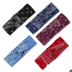 Fasce Bohemian Women Anacardi Fiori Stampa Fascia larga Sport Nastro per capelli Nodo incrociato Turbante antiscivolo Copricapo Fasce per capelli elastiche Drop D