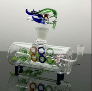 Tubi di vetro Fumo di narghilè soffiato Fabbricazione Bong soffiato a mano Classico tubo orizzontale colorato a testa grande Bottiglia di drago a forma di 8 Bottiglia di fumo d'acqua