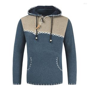 Blusas masculinas 2023 outono moda pulôver gola com capuz suéter manga longa bolso design patchwork roupas para homem